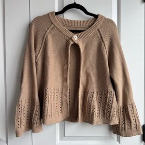 Romantic Pointelle Knit Cardigan // Fairycore Bell Sleeve Sweater Neutral